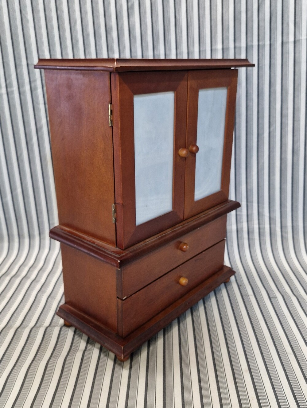Wooden Jewelry Armoire Box with Photo Doors & 2 Drawers